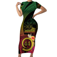Vanuatu Selebretem 44th Indipendens Dei Short Sleeve Bodycon Dress Sand Drawing Melanesian Vibes
