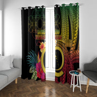 Vanuatu Selebretem 44th Indipendens Dei Window Curtain Sand Drawing Melanesian Vibes LT03 With Grommets Black - Polynesian Pride