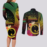 Vanuatu Shefa Day Couples Matching Long Sleeve Bodycon Dress and Long Sleeve Button Shirt Sand Drawing Melanesian LT03 - Polynesian Pride