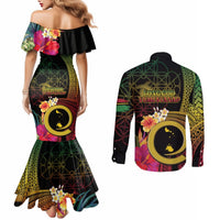 Vanuatu Shefa Day Couples Matching Mermaid Dress and Long Sleeve Button Shirt Sand Drawing Melanesian LT03 - Polynesian Pride