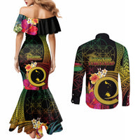 Vanuatu Shefa Day Couples Matching Mermaid Dress and Long Sleeve Button Shirt Sand Drawing Melanesian LT03 - Polynesian Pride