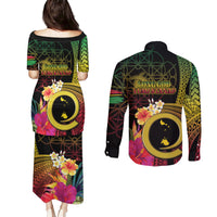 Vanuatu Shefa Day Couples Matching Puletasi and Long Sleeve Button Shirt Sand Drawing Melanesian LT03 - Polynesian Pride
