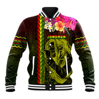 Hawaiian Reggae Music Baseball Jacket Jamaica Singer Tribal Polynesian and Hibiscus
