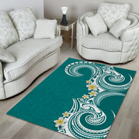 Aloha Polynesian Plumeria Flower Area Rug Teal Color