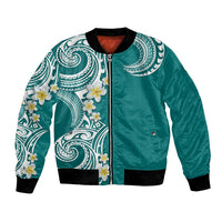 Aloha Polynesian Plumeria Flower Bomber Jacket Teal Color LT03 Unisex Teal - Polynesian Pride