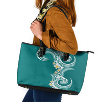 Aloha Polynesian Plumeria Flower Leather Tote Bag Teal Color LT03 Teal - Polynesian Pride