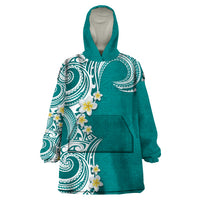 Aloha Polynesian Plumeria Flower Wearable Blanket Hoodie Teal Color LT03 One Size Teal - Polynesian Pride