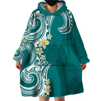 Aloha Polynesian Plumeria Flower Wearable Blanket Hoodie Teal Color LT03 - Polynesian Pride
