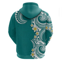 Aloha Polynesian Plumeria Flower Zip Hoodie Teal Color