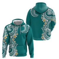 Aloha Polynesian Plumeria Flower Zip Hoodie Teal Color
