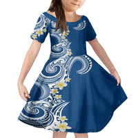 Aloha Polynesian Plumeria Flower Kid Short Sleeve Dress Blue Color LT03 KID Blue - Polynesian Pride