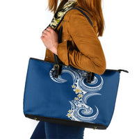 Aloha Polynesian Plumeria Flower Leather Tote Bag Blue Color LT03 Blue - Polynesian Pride