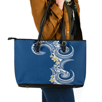 Aloha Polynesian Plumeria Flower Leather Tote Bag Blue Color LT03 - Polynesian Pride