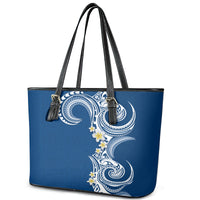 Aloha Polynesian Plumeria Flower Leather Tote Bag Blue Color LT03 - Polynesian Pride