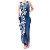 Aloha Polynesian Plumeria Flower Tank Maxi Dress Blue Color LT03 Women Blue - Polynesian Pride