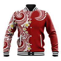 Aloha Polynesian Plumeria Flower Baseball Jacket Red Color LT03 Unisex Red - Polynesian Pride