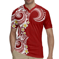 Aloha Polynesian Plumeria Flower Rugby Jersey Red Color