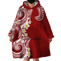 Aloha Polynesian Plumeria Flower Wearable Blanket Hoodie Red Color LT03 - Polynesian Pride