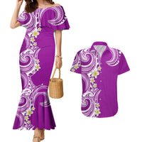 Aloha Polynesian Plumeria Flower Couples Matching Mermaid Dress and Hawaiian Shirt Purple Color LT03 Purple - Polynesian Pride