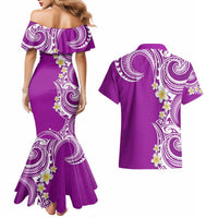 Aloha Polynesian Plumeria Flower Couples Matching Mermaid Dress and Hawaiian Shirt Purple Color LT03 - Polynesian Pride