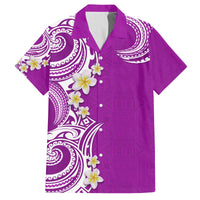 Aloha Polynesian Plumeria Flower Family Matching Off Shoulder Short Dress and Hawaiian Shirt Purple Color LT03 Dad's Shirt - Short Sleeve Purple - Polynesian Pride