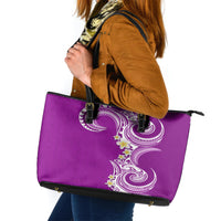 Aloha Polynesian Plumeria Flower Leather Tote Bag Purple Color LT03 Purple - Polynesian Pride