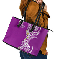 Aloha Polynesian Plumeria Flower Leather Tote Bag Purple Color LT03 - Polynesian Pride