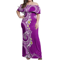 Aloha Polynesian Plumeria Flower Off Shoulder Maxi Dress Purple Color LT03 Women Purple - Polynesian Pride