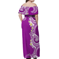 Aloha Polynesian Plumeria Flower Off Shoulder Maxi Dress Purple Color LT03 - Polynesian Pride
