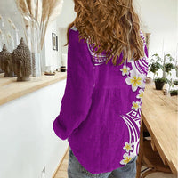 Aloha Polynesian Plumeria Flower Women Casual Shirt Purple Color