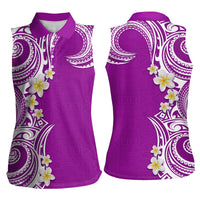 Aloha Polynesian Plumeria Flower Women Sleeveless Polo Shirt Purple Color