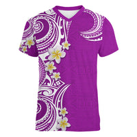 Aloha Polynesian Plumeria Flower Women V-Neck T-Shirt Purple Color
