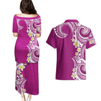 Aloha Polynesian Plumeria Flower Couples Matching Puletasi and Hawaiian Shirt Pink Color LT03 - Polynesian Pride