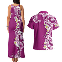 Aloha Polynesian Plumeria Flower Couples Matching Tank Maxi Dress and Hawaiian Shirt Pink Color LT03 - Polynesian Pride