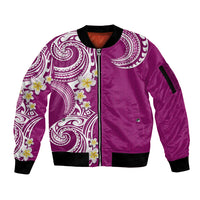 Aloha Polynesian Plumeria Flower Sleeve Zip Bomber Jacket Pink Color LT03 Unisex Pink - Polynesian Pride