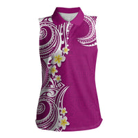 Aloha Polynesian Plumeria Flower Women Sleeveless Polo Shirt Pink Color