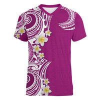 Aloha Polynesian Plumeria Flower Women V-Neck T-Shirt Pink Color