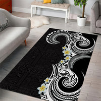 Aloha Polynesian Plumeria Flower Area Rug Black White Color