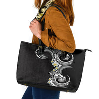 Aloha Polynesian Plumeria Flower Leather Tote Bag Black White Color LT03 Black - Polynesian Pride