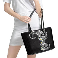 Aloha Polynesian Plumeria Flower Leather Tote Bag Black White Color LT03 - Polynesian Pride