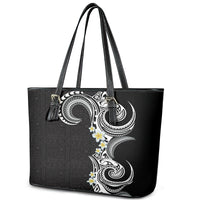 Aloha Polynesian Plumeria Flower Leather Tote Bag Black White Color LT03 - Polynesian Pride