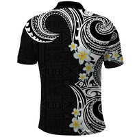 Aloha Polynesian Plumeria Flower Polo Shirt Black White Color
