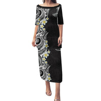 Aloha Polynesian Plumeria Flower Puletasi Black White Color LT03 Long Dress Black - Polynesian Pride