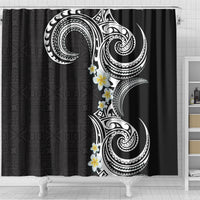 Aloha Polynesian Plumeria Flower Shower Curtain Black White Color