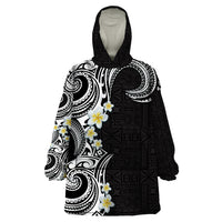Aloha Polynesian Plumeria Flower Wearable Blanket Hoodie Black White Color LT03 One Size Black - Polynesian Pride