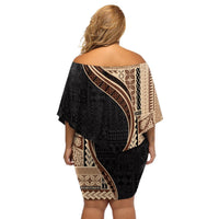 Samoa Siapo Motif and Tapa Pattern Half Style Off Shoulder Short Dress Beige Color LT03 - Polynesian Pride