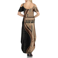 Samoa Siapo Motif and Tapa Pattern Half Style Summer Maxi Dress Beige Color LT03 - Polynesian Pride