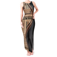 Samoa Siapo Motif and Tapa Pattern Half Style Tank Maxi Dress Beige Color LT03 Women Beige - Polynesian Pride