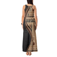 Samoa Siapo Motif and Tapa Pattern Half Style Tank Maxi Dress Beige Color LT03 - Polynesian Pride