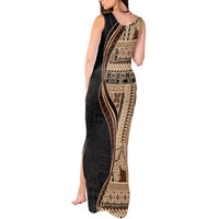 Samoa Siapo Motif and Tapa Pattern Half Style Tank Maxi Dress Beige Color LT03 - Polynesian Pride